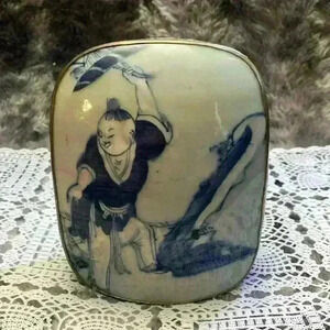 Vintage Porcelain Shard  Box/Silver plated copper.